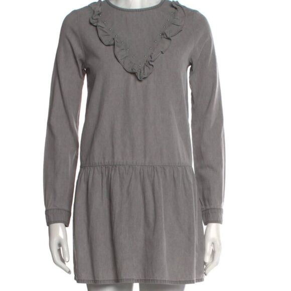 Ikks Gray Drop Waist Dress with Ruffle Accents - Size 14 Teens - Picture 2 of 14
